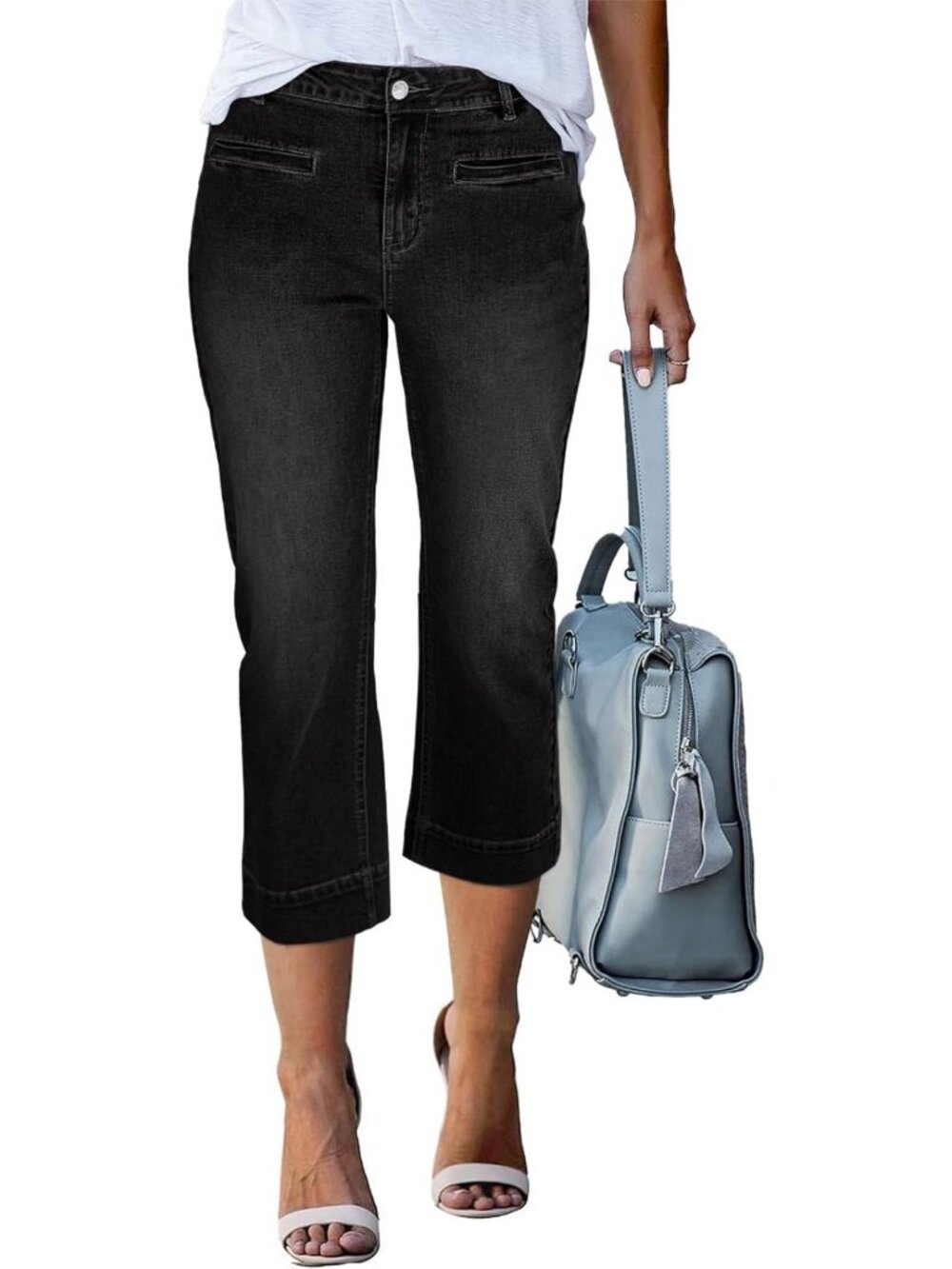 High-Waisted Slim Straight Capri Jeans for Women - Stretchy Denim, Casual